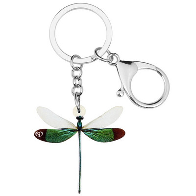 Breloc cu libelule verzi acrilic Newei Breloc imprimat cu insecte Lanț chei cu animale pentru femei, copii, cadou, geantă, decorare mașină