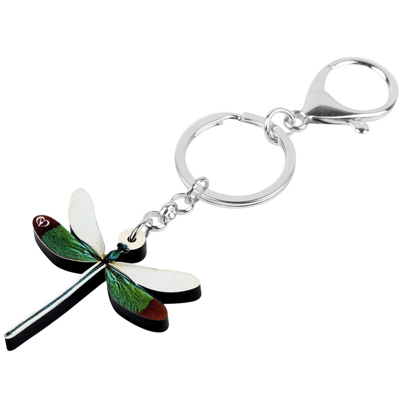 Breloc cu libelule verzi acrilic Newei Breloc imprimat cu insecte Lanț chei cu animale pentru femei, copii, cadou, geantă, decorare mașină