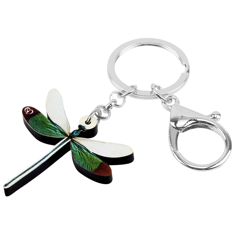 Breloc cu libelule verzi acrilic Newei Breloc imprimat cu insecte Lanț chei cu animale pentru femei, copii, cadou, geantă, decorare mașină