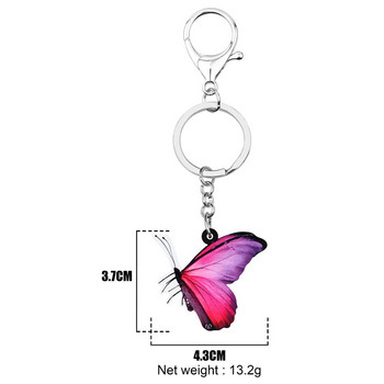 Newei Acrylic Purple Morpho Butterfly Keychains Printing Insect Animal Keychain Jewels for Women Teen Charm Δώρα Διακόσμηση