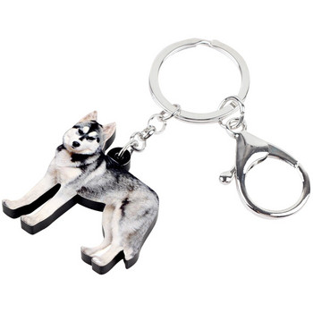 Bonsny Acrylic Siberian Husky Μπρελόκ Δαχτυλίδι για μπρελόκ Νέο δώρο για γυναίκες κορίτσι Γυναικεία τσάντα αυτοκινήτου Γούρια Ζωικά κοσμήματα