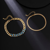 KunJoe Hip Hop Cool férfi bokaláncok arany színű kubai lánc kék csepp olajos fém bokalánc unisex ékszerekhez női fiú láblánc