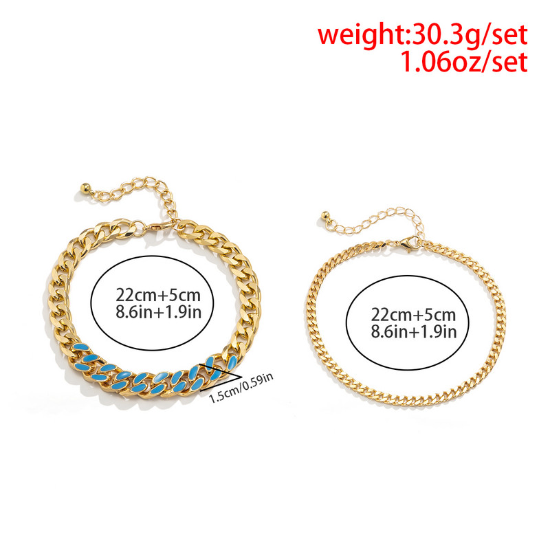 KunJoe Hip Hop Cool férfi bokaláncok arany színű kubai lánc kék csepp olajos fém bokalánc unisex ékszerekhez női fiú láblánc