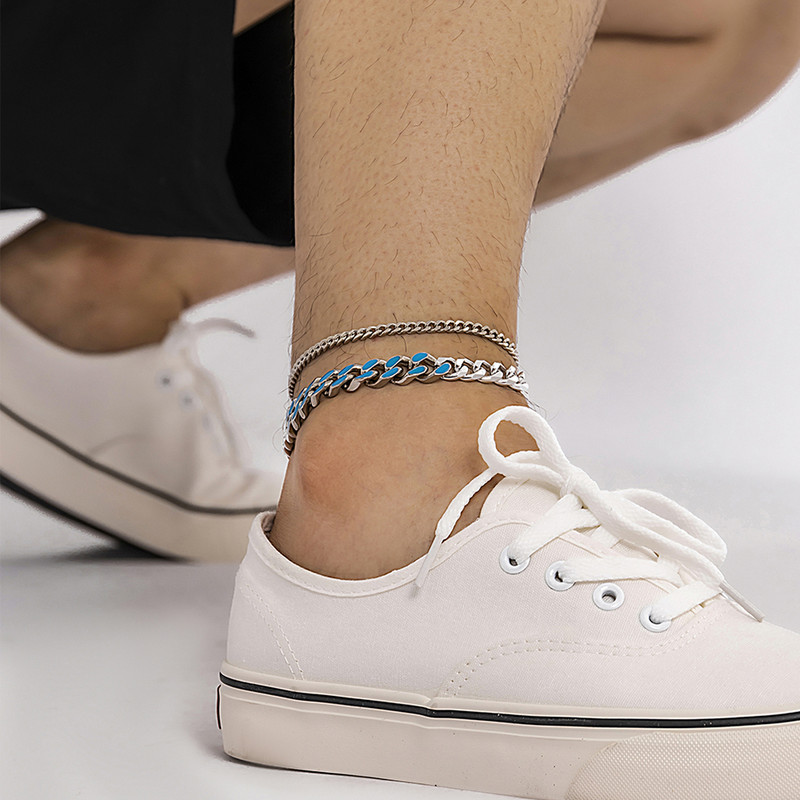 KunJoe Hip Hop Cool férfi bokaláncok arany színű kubai lánc kék csepp olajos fém bokalánc unisex ékszerekhez női fiú láblánc