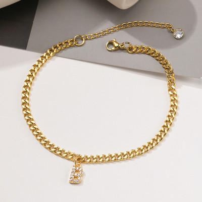 AZ pradinės moteriškos kulkšnies aikštelės, reguliuojamos aukso spalvos nerūdijančio plieno kubietiškos kulkšnies grandinėlė su AAA CZ akmens blizgančiomis raidėmis