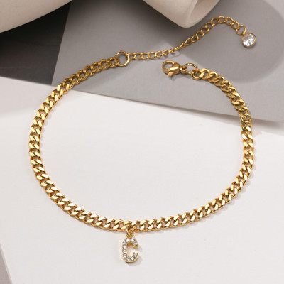 AZ pradinės moteriškos kulkšnies aikštelės, reguliuojamos aukso spalvos nerūdijančio plieno kubietiškos kulkšnies grandinėlė su AAA CZ akmens blizgančiomis raidėmis