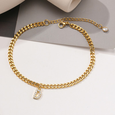 AZ pradinės moteriškos kulkšnies aikštelės, reguliuojamos aukso spalvos nerūdijančio plieno kubietiškos kulkšnies grandinėlė su AAA CZ akmens blizgančiomis raidėmis