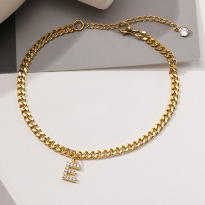 AZ pradinės moteriškos kulkšnies aikštelės, reguliuojamos aukso spalvos nerūdijančio plieno kubietiškos kulkšnies grandinėlė su AAA CZ akmens blizgančiomis raidėmis