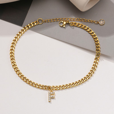 AZ pradinės moteriškos kulkšnies aikštelės, reguliuojamos aukso spalvos nerūdijančio plieno kubietiškos kulkšnies grandinėlė su AAA CZ akmens blizgančiomis raidėmis