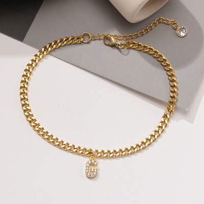 AZ pradinės moteriškos kulkšnies aikštelės, reguliuojamos aukso spalvos nerūdijančio plieno kubietiškos kulkšnies grandinėlė su AAA CZ akmens blizgančiomis raidėmis