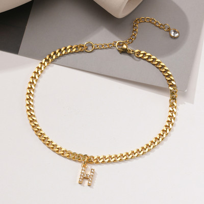 AZ pradinės moteriškos kulkšnies aikštelės, reguliuojamos aukso spalvos nerūdijančio plieno kubietiškos kulkšnies grandinėlė su AAA CZ akmens blizgančiomis raidėmis