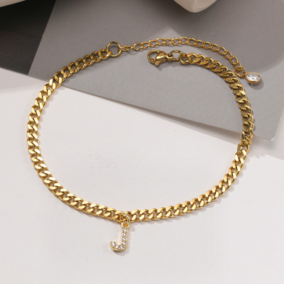 AZ pradinės moteriškos kulkšnies aikštelės, reguliuojamos aukso spalvos nerūdijančio plieno kubietiškos kulkšnies grandinėlė su AAA CZ akmens blizgančiomis raidėmis