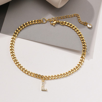 AZ pradinės moteriškos kulkšnies aikštelės, reguliuojamos aukso spalvos nerūdijančio plieno kubietiškos kulkšnies grandinėlė su AAA CZ akmens blizgančiomis raidėmis