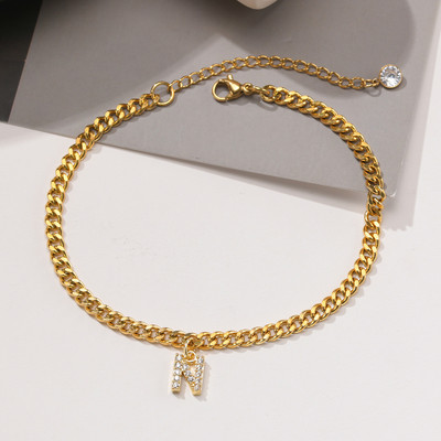 AZ pradinės moteriškos kulkšnies aikštelės, reguliuojamos aukso spalvos nerūdijančio plieno kubietiškos kulkšnies grandinėlė su AAA CZ akmens blizgančiomis raidėmis