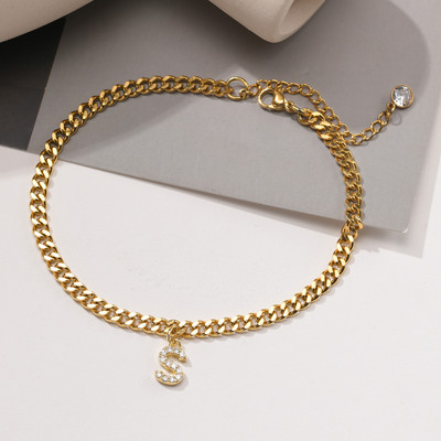 AZ pradinės moteriškos kulkšnies aikštelės, reguliuojamos aukso spalvos nerūdijančio plieno kubietiškos kulkšnies grandinėlė su AAA CZ akmens blizgančiomis raidėmis