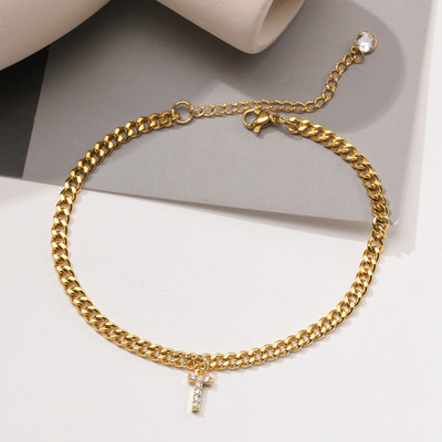 AZ pradinės moteriškos kulkšnies aikštelės, reguliuojamos aukso spalvos nerūdijančio plieno kubietiškos kulkšnies grandinėlė su AAA CZ akmens blizgančiomis raidėmis