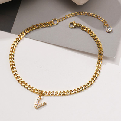 AZ pradinės moteriškos kulkšnies aikštelės, reguliuojamos aukso spalvos nerūdijančio plieno kubietiškos kulkšnies grandinėlė su AAA CZ akmens blizgančiomis raidėmis