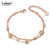 Lokaer Boemia dublu strat CZ cristal copac plante farmec gleznele pentru femei titan oțel picior link lant bijuterii gleznă A21013