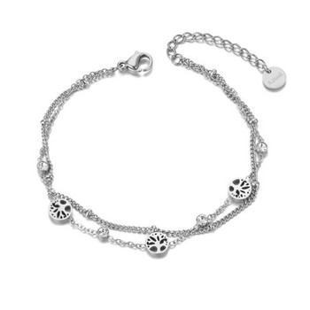 Lokaer Bohemia Double Layer CZ Crystal Tree Plant Charm Glezens за жени Титаниева стомана Foot Link Chain Anklet Jewelry A21013