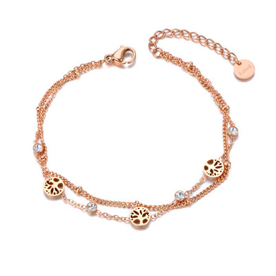 Lokaer Boemia dublu strat CZ cristal copac plante farmec gleznele pentru femei titan oțel picior link lant bijuterii gleznă A21013