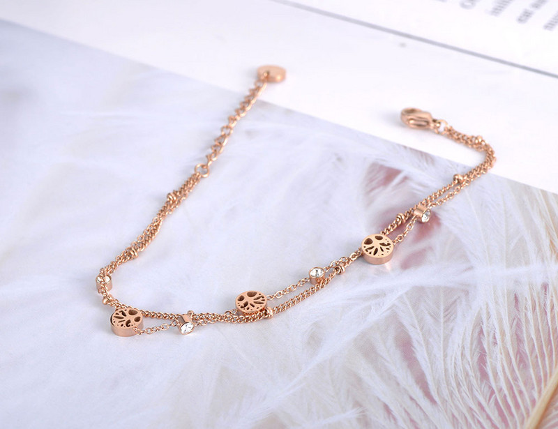 Lokaer Boemia dublu strat CZ cristal copac plante farmec gleznele pentru femei titan oțel picior link lant bijuterii gleznă A21013