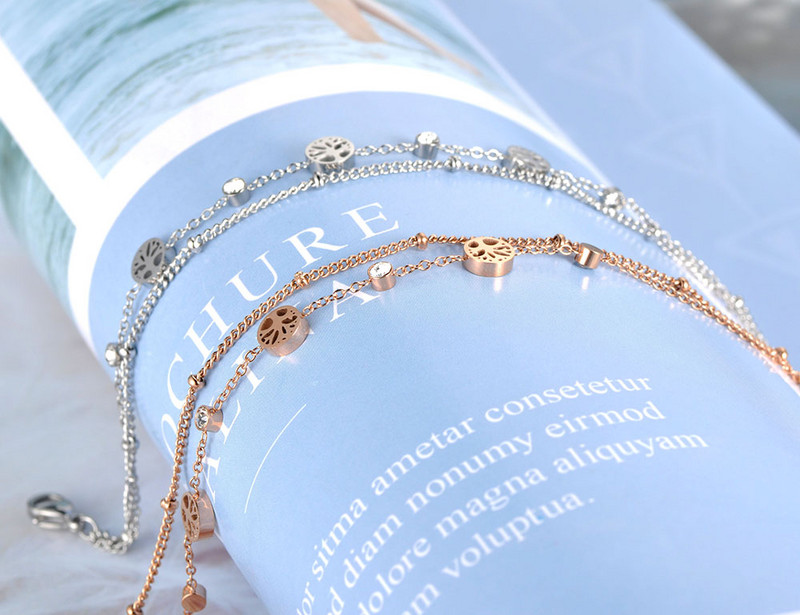 Lokaer Boemia dublu strat CZ cristal copac plante farmec gleznele pentru femei titan oțel picior link lant bijuterii gleznă A21013