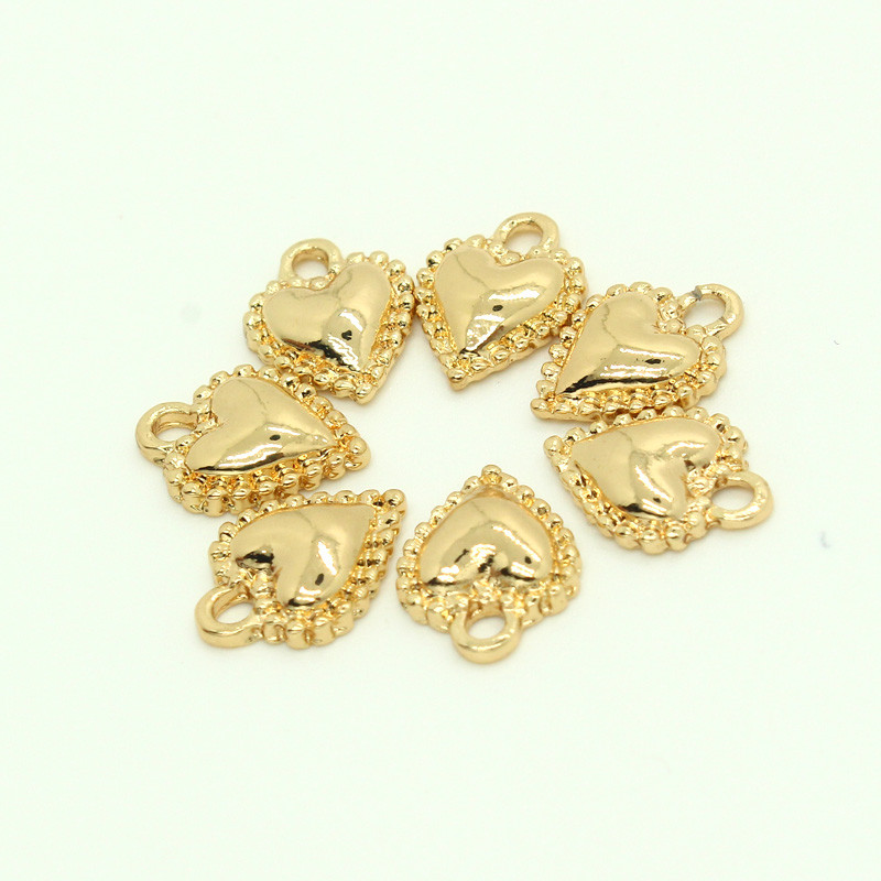 10 buc din aliaj simplu, inimă bombată, cercei, brelocuri placate cu aur, brățară, accesoriu mic pentru pandantive, bijuterii.