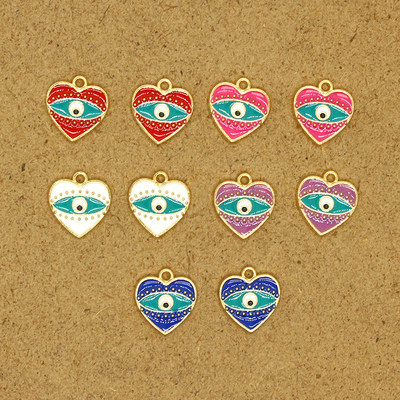 6 vnt Small Heart Evil Eye lydinio emalio pakabukai „pasidaryk pats“ senoviniai apyrankės auskarai, karoliai, pakabukai, aksesuarai, demono akių papuošalai
