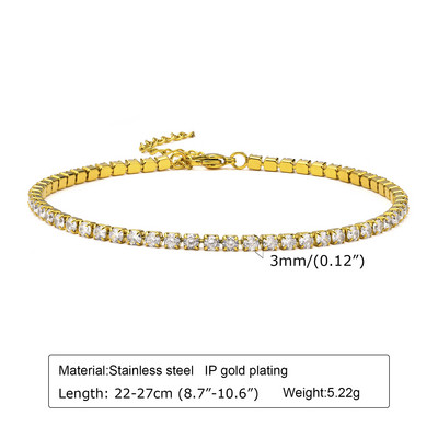 Bling lanț de tenis de 3 mm pentru femei, lanț de gleznă reglabil la modă din oțel inoxidabil de culoare aurie, bijuterii pentru picioare de vacanță pe plajă