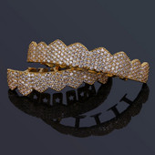 TOPGRILLZ Fit, auriu, argintiu, iced out, dinți hip hop, micro pave, zircon cubic, set de grătare pentru dinți de sus și de jos
