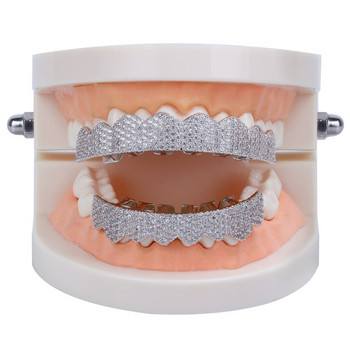 TOPGRILLZ Fit Gold Silver Color Iced Out Hip Hop Teeth Grillz Micro Pave Cubic Zircon Горни и долни решетки за зъби