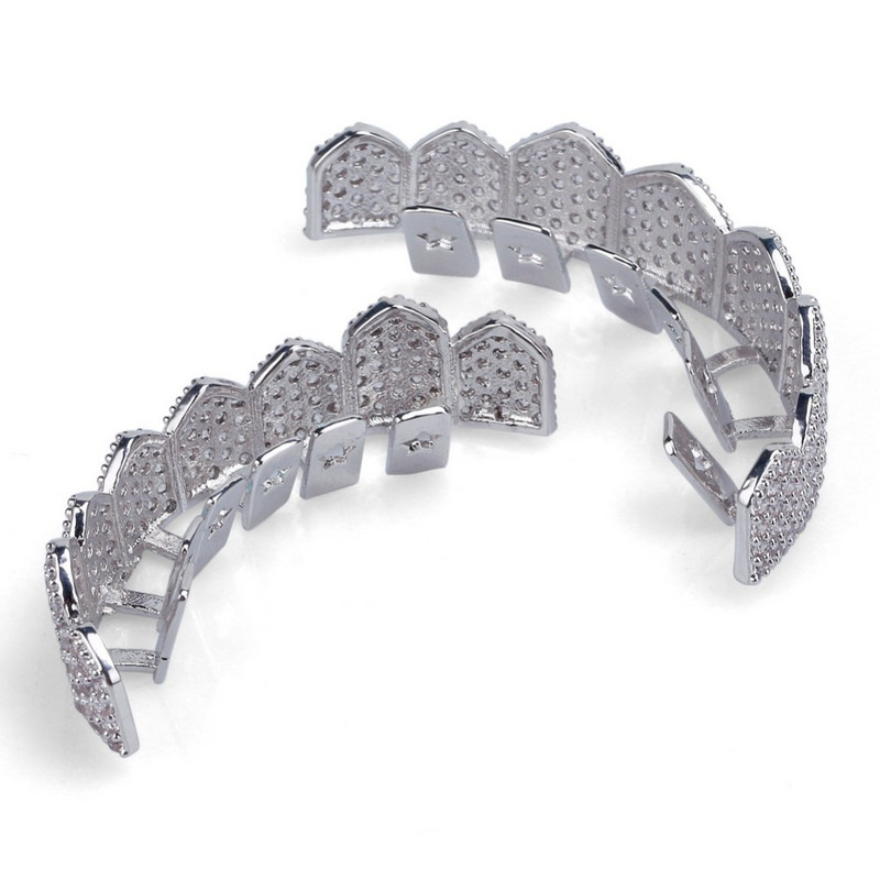 TOPGRILLZ Fit, auriu, argintiu, iced out, dinți hip hop, micro pave, zircon cubic, set de grătare pentru dinți de sus și de jos