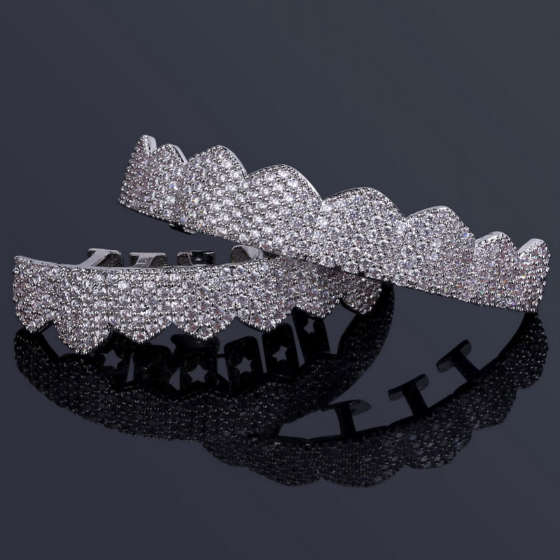 TOPGRILLZ Fit, auriu, argintiu, iced out, dinți hip hop, micro pave, zircon cubic, set de grătare pentru dinți de sus și de jos