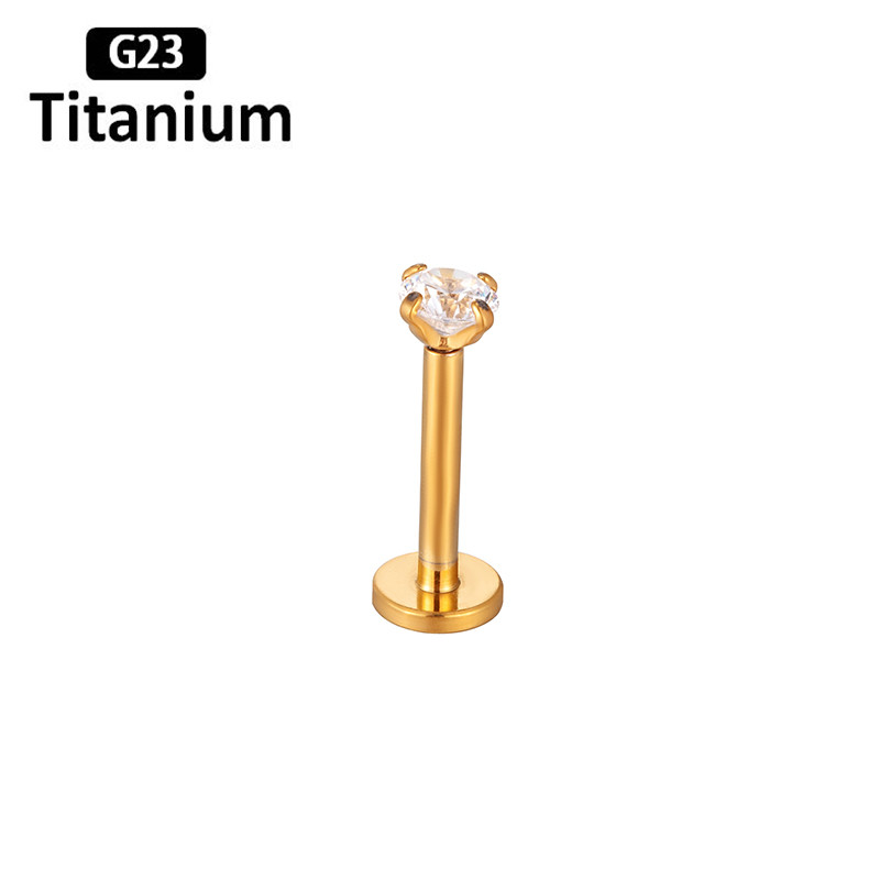 1PC F136 titāna lūpu pīrsings zelta labret 2/3/4mm cirkons 16G 6-10mm iekšējais vītnis lūpu nags ausu kniedes Auskari ķermeņa rotaslietas