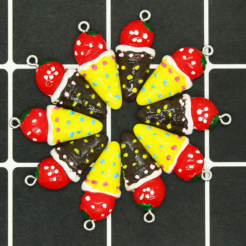 10 bucăți/lot înghețată de ciocolată cu căpșuni, rășină, pandantive drăguțe pentru brățară de cercei, accesoriu de păr, bijuterii, farmec