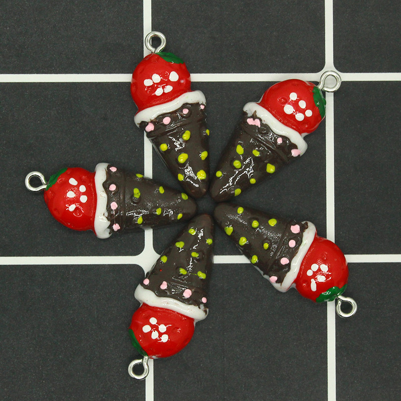 10 bucăți/lot înghețată de ciocolată cu căpșuni, rășină, pandantive drăguțe pentru brățară de cercei, accesoriu de păr, bijuterii, farmec