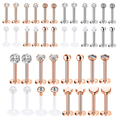 12~16 τμχ/Παρτίδα από ανοξείδωτο ατσάλι Labret Piercing Studs Σετ Lengua Monroe Barbell Lip Ring Tragus Cartilage Conch Ear Piercing
