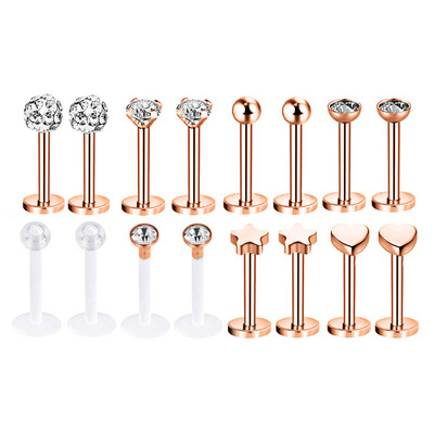 12~16 db/tétel rozsdamentes acél ajaklabret piercing csapok szett Lengua Monroe súlyzó ajakgyűrű Tragus porc kagyló füllyukasztás