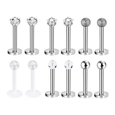 12~16 db/tétel rozsdamentes acél ajaklabret piercing csapok szett Lengua Monroe súlyzó ajakgyűrű Tragus porc kagyló füllyukasztás