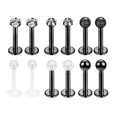 12~16 db/tétel rozsdamentes acél ajaklabret piercing csapok szett Lengua Monroe súlyzó ajakgyűrű Tragus porc kagyló füllyukasztás