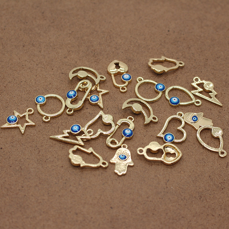 5 buc Hollow Moon Heart Love Evil Eye Charms cheie simplă stea Fatima brățară de mână colier pandantiv accesoriu bijuterii DIY