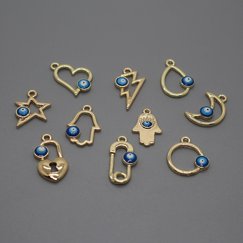 5 buc Hollow Moon Heart Love Evil Eye Charms cheie simplă stea Fatima brățară de mână colier pandantiv accesoriu bijuterii DIY