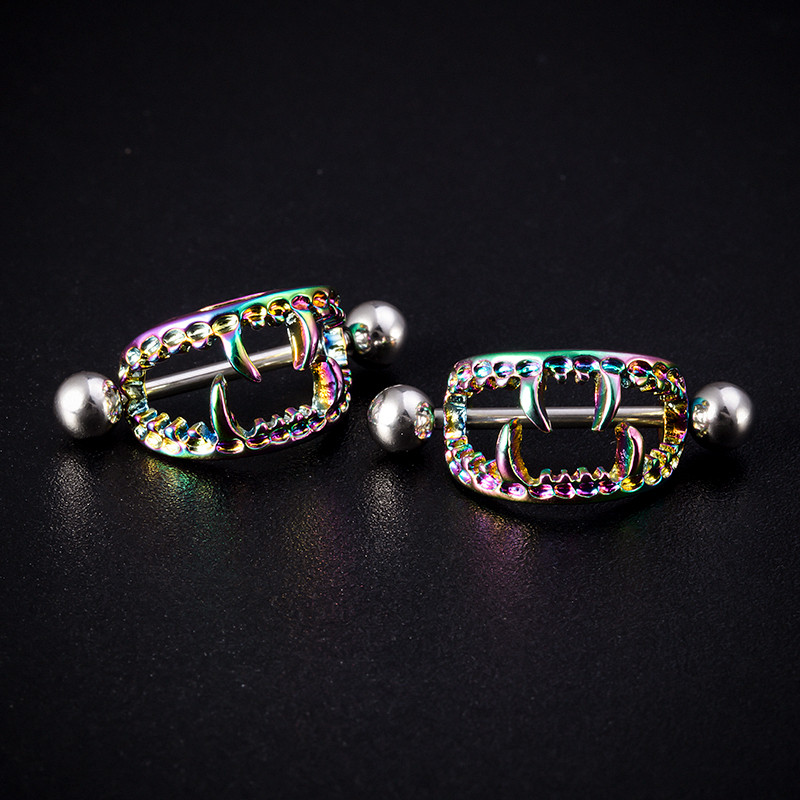 2PCS Sexy Teeth Nipple Ring Shield Cover Barbell Nipple Piercing Bar за жени 14G хирургическа стомана Бърз пиърсинг бижута