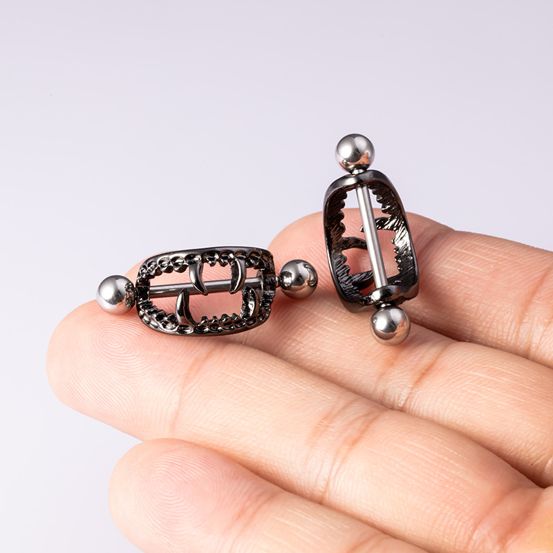 2PCS Sexy Teeth Nipple Ring Shield Cover Barbell Nipple Piercing Bar за жени 14G хирургическа стомана Бърз пиърсинг бижута