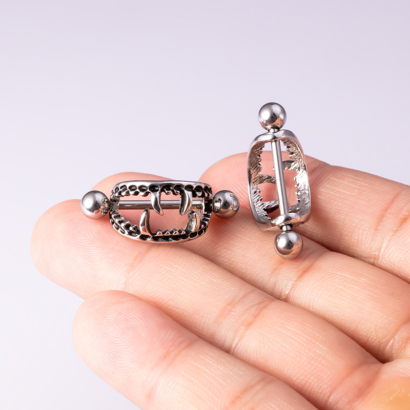2PCS Sexy Teeth Nipple Ring Shield Cover Barbell Nipple Piercing Bar за жени 14G хирургическа стомана Бърз пиърсинг бижута
