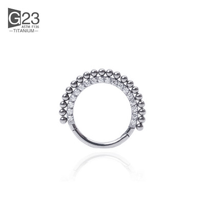 ASTM F136 Cercei rotunzi din titan, mărgele septum Clicker Hoop Stud Segment cu balamale Zircon Inel pentru nas Bijuterii piercing pentru femei