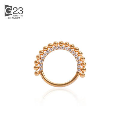 ASTM F136 Cercei rotunzi din titan, mărgele septum Clicker Hoop Stud Segment cu balamale Zircon Inel pentru nas Bijuterii piercing pentru femei