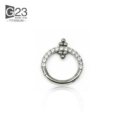 ASTM F136 Cercei rotunzi din titan, mărgele septum Clicker Hoop Stud Segment cu balamale Zircon Inel pentru nas Bijuterii piercing pentru femei