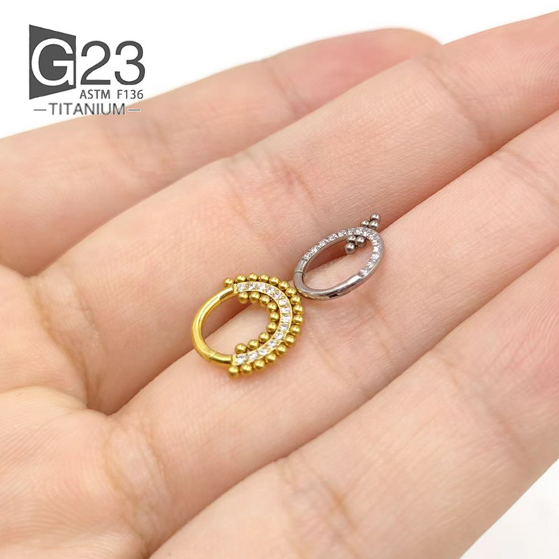 ASTM F136 Cercei rotunzi din titan, mărgele septum Clicker Hoop Stud Segment cu balamale Zircon Inel pentru nas Bijuterii piercing pentru femei