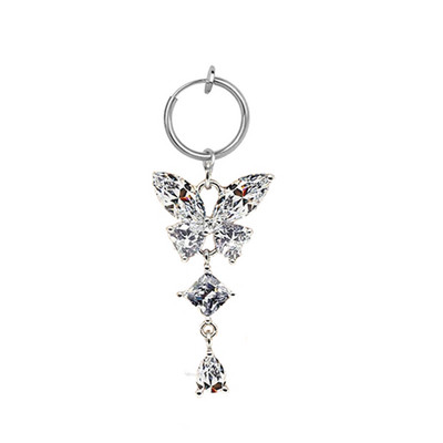1 buc Inel pentru buric fals cu fluture Clip de piercing pentru buric fals pe ombilical Clip de cercei pentru cartilaj fals pentru buric